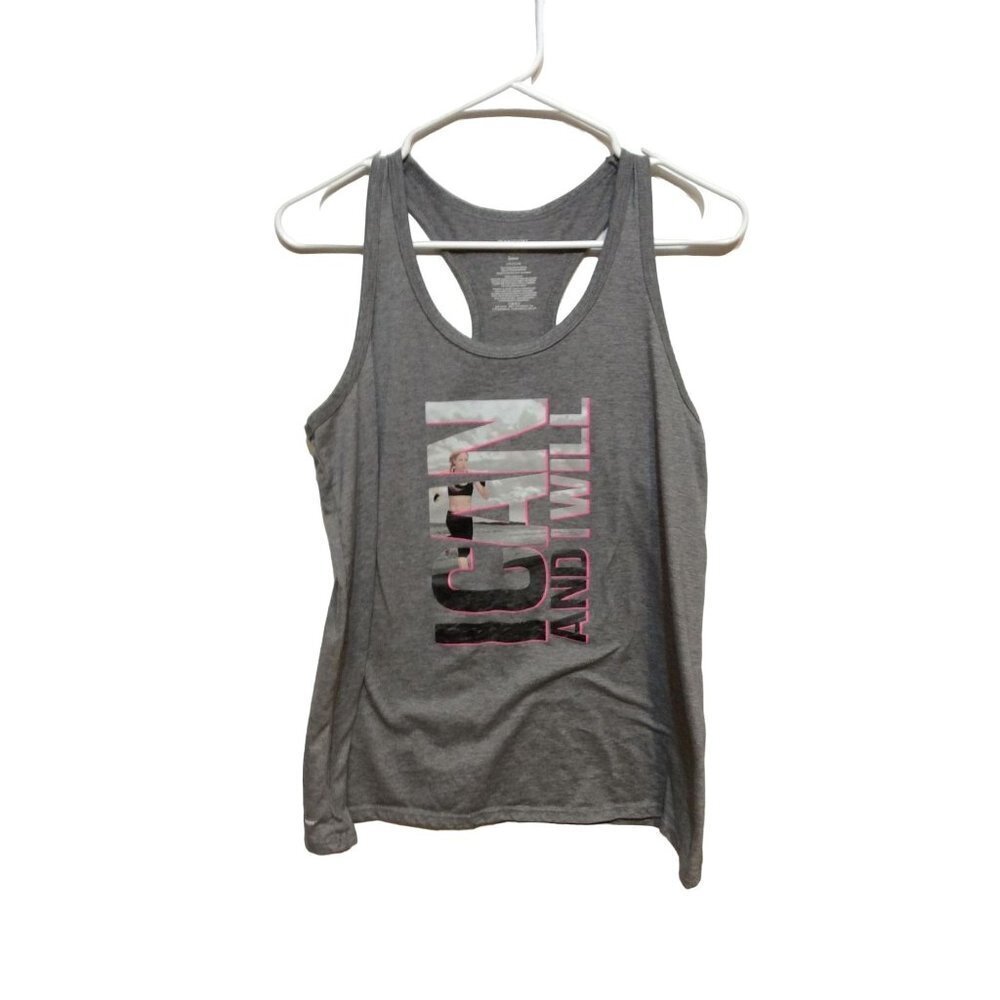 Danskin Women Racer Tank I Can And Will  Size L Gray Polyester Blend skuC